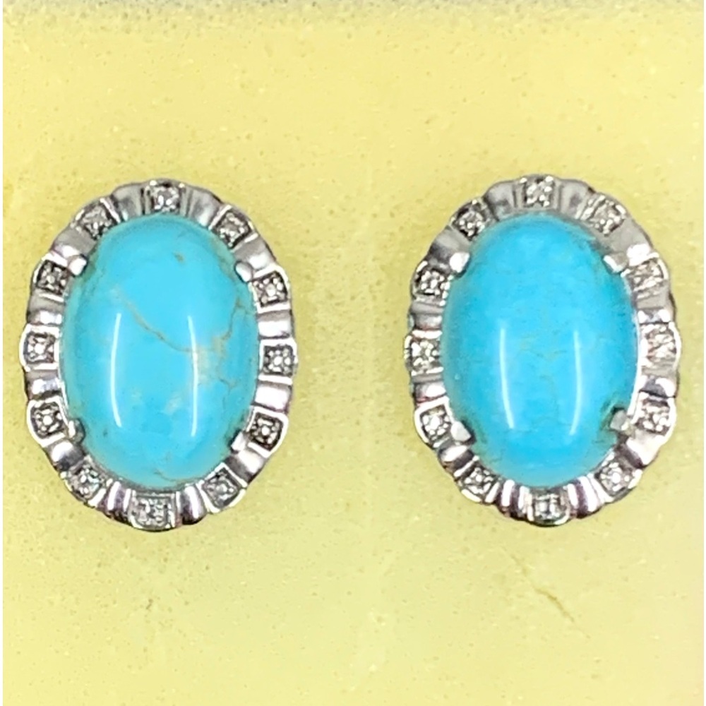 Vintage marked STS karis Silver Rhodium Plated & oval Turquoise Earrings